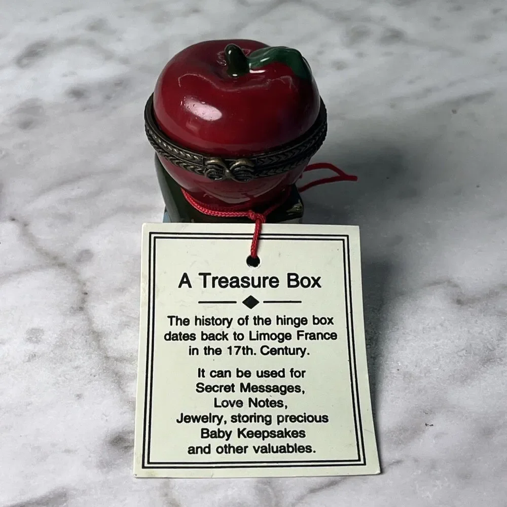 Ceramic apple & books ring or trinket box - Treasures Box teacher gift school